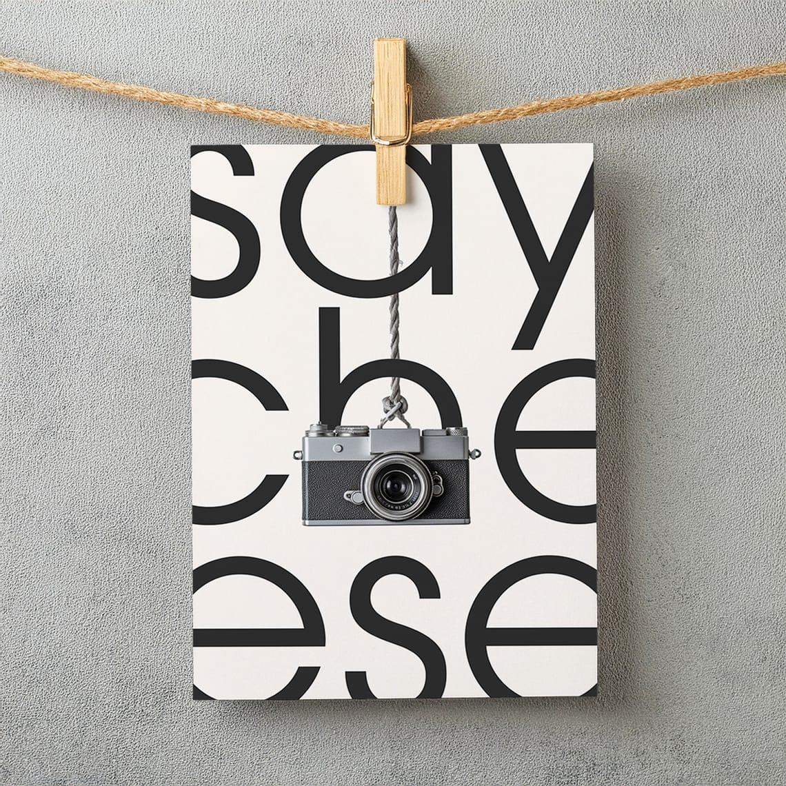 Hanging Poster Mockup With Wooden Pegs & Rope