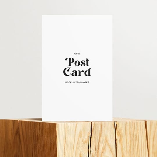 Standing Postcard Mockup on Wooden Podium