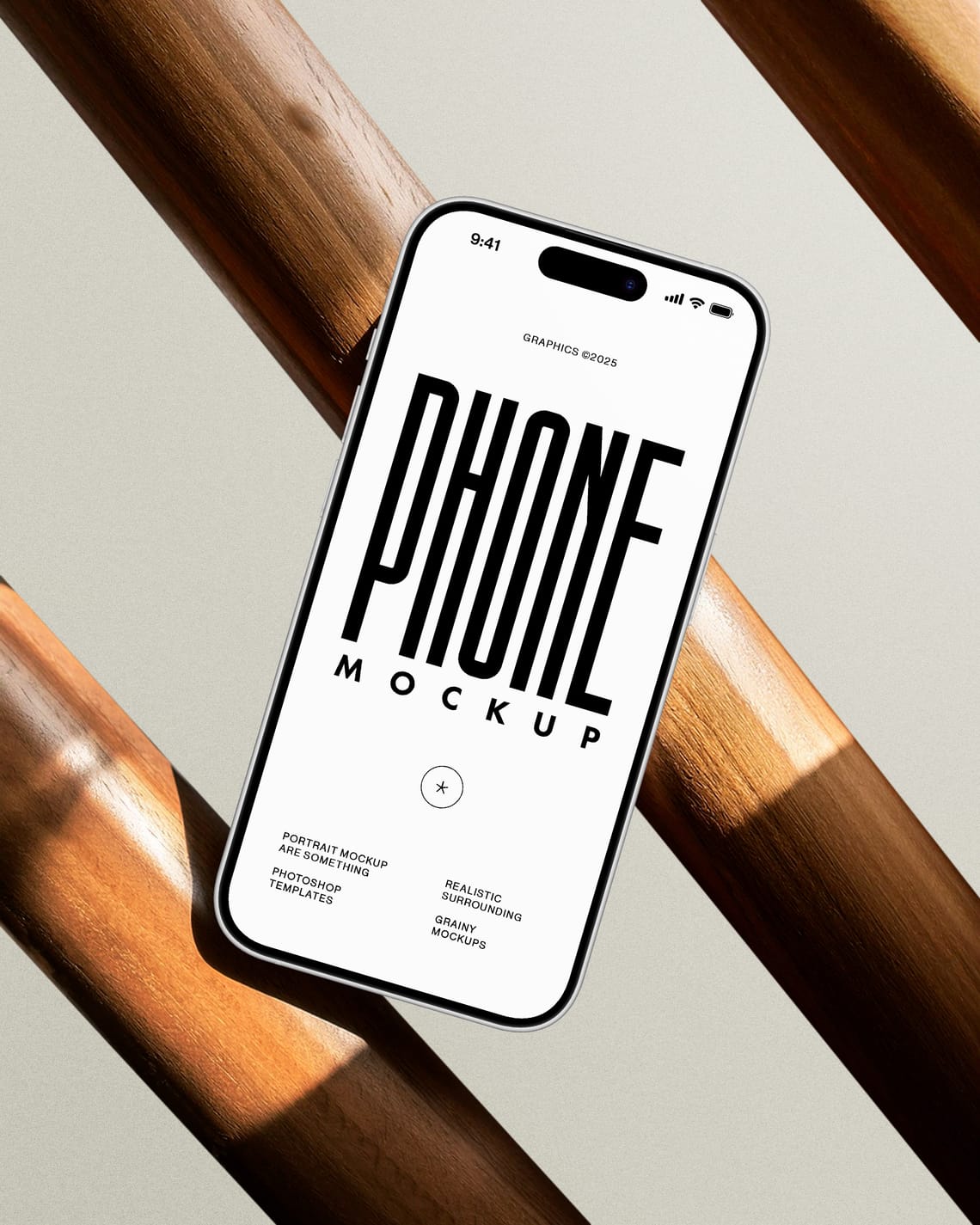 Branding iPhone 15 Mockup on Wooden Dowels