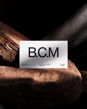 Cinematic Business Card Mockup Leaning On Stone