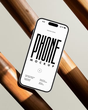 Branding iPhone 15 Mockup on Wooden Dowels